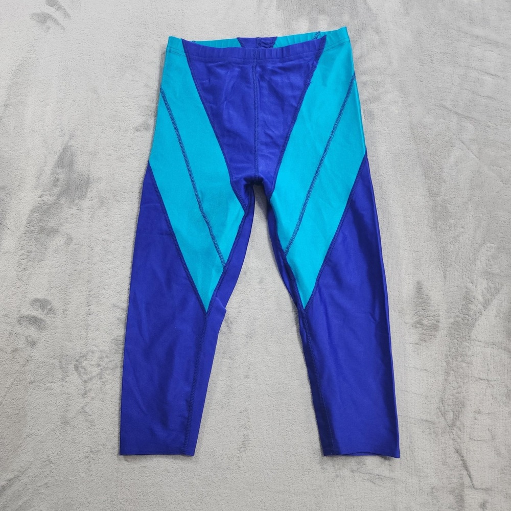 Vintage Leggings Womens M Blue Chevron Coolorblock Capri Cycling Yoga Workout
